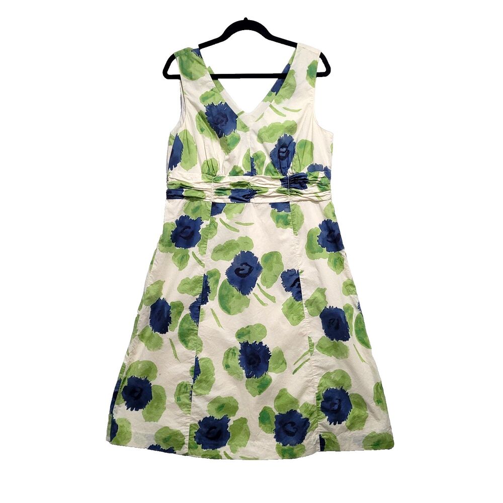 Boden Riviera floral babydoll Dress 12L Cotton Ruched garden party event v neck